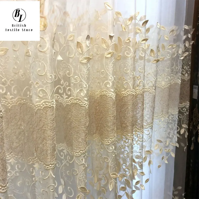 

European Window Sheer Curtains Tulles for Living Room Bedroom Dining Luxury Voile Yarn Door Transparent Embroidery High Grade