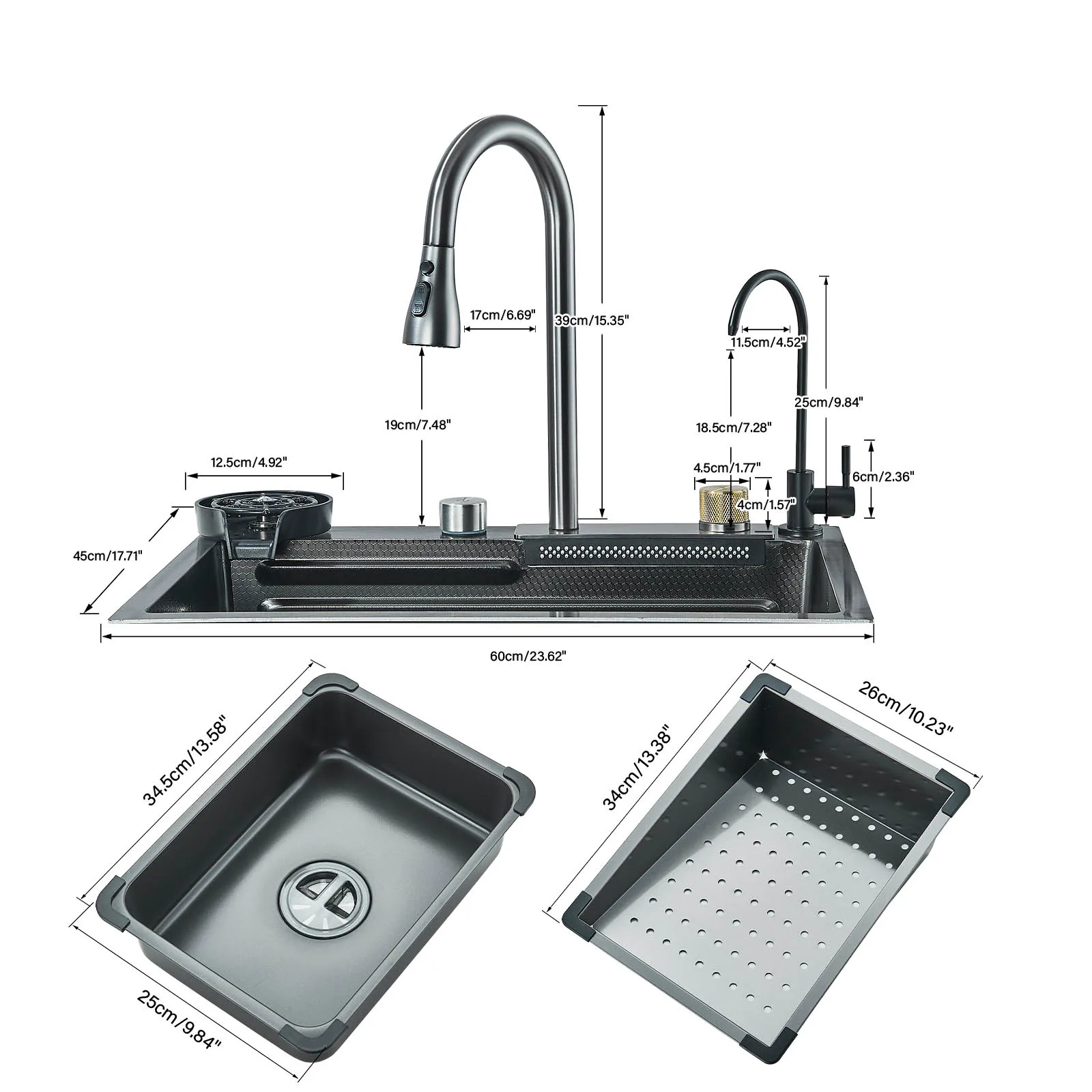 304 Stainless Steel Waterfall Kitchen Sink Sink Large Single basin With Large Single Slot Sink Above Counter With Cup Disher 5