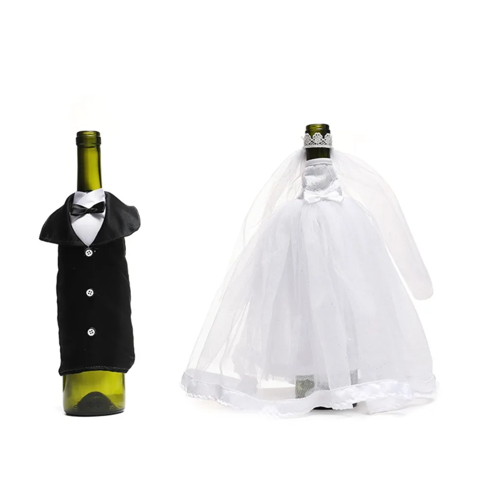 

2Pcs Multipurpose Wine Décor Black White Reusable Wine Bottle Dress-up Unique Suit Wedding Dress Design Wine Bottle Covers