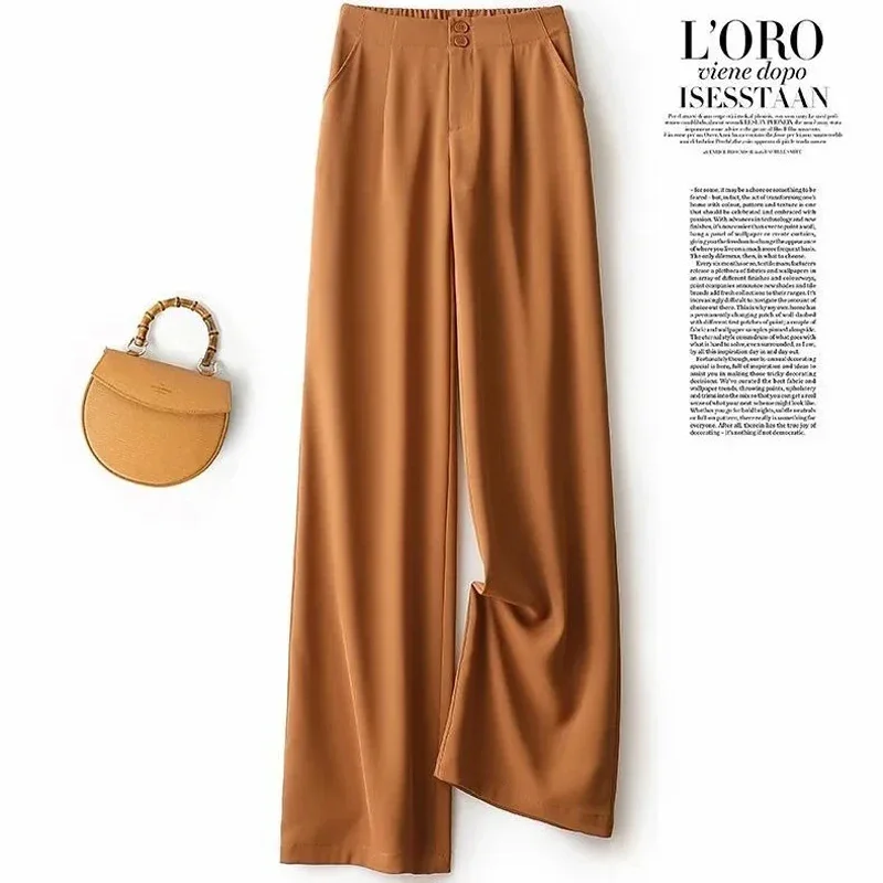 New Suit Wide Leg Pants for Women in Summer with A High Waistline Loose and Slim Straight Tube Casual Chiffon Pants