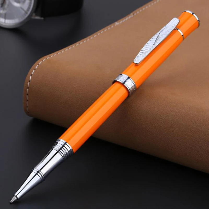 Picasso 607 Metal Vivid Orange Roller Ball Pen Silver Trim Refillable Ink Pen Luxurious Writing Gift Pen Set