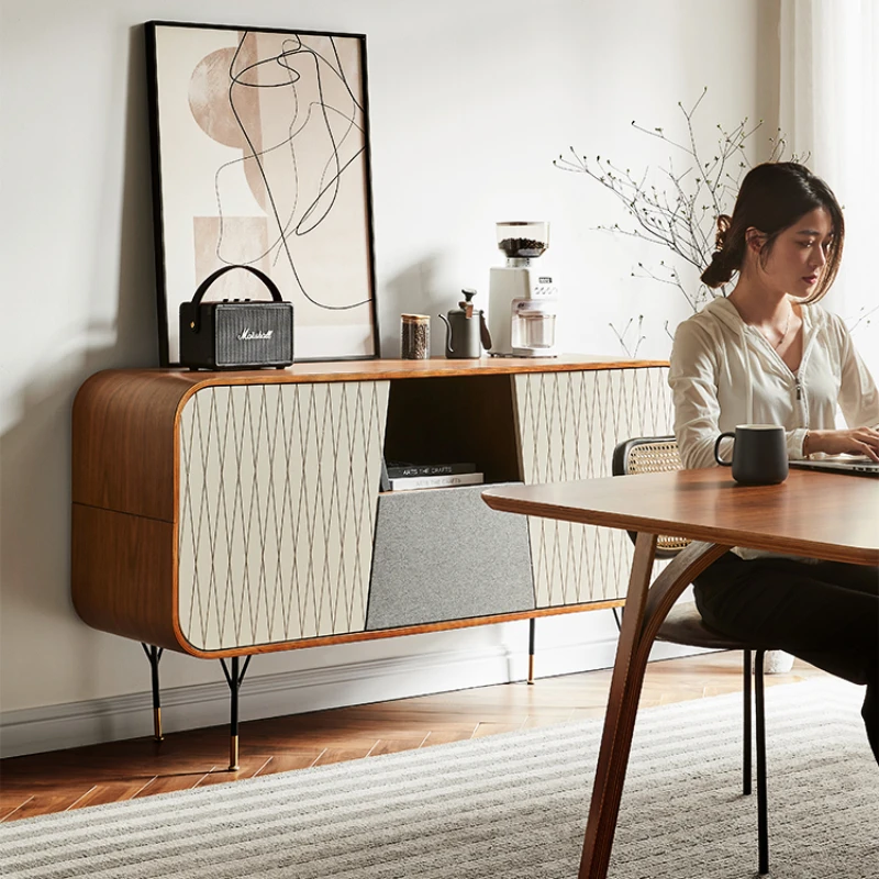 

Nordic white wax wood, modern and minimalist small household living room, natural wood wind storage cabinet, wall facing