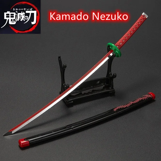 25cm Demon Slayer Sword Cosplay Metal Katana Sword Satoman Tanjiro Ninja Swords Katana Stand Shelf Decoration Crafts Home Decor