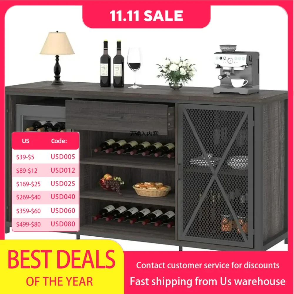 Bar Cabinet with Fridge Space, Liquor Cabinet with Drawers , Wine Rack, Sideboard Buffet for Kitchen Dining Room