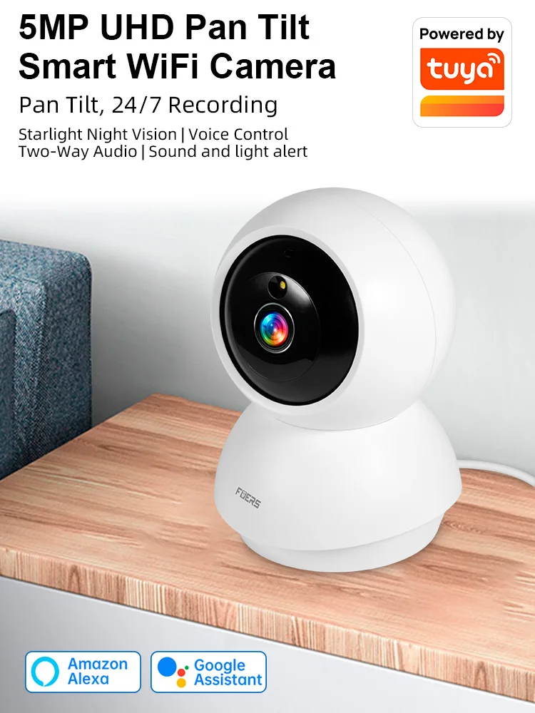 FUERS 5MP HD Indoor Security WIFI Camera For Baby Monitor Dog Camera Motion Detection Tuya Smart Home Works With Alexa 5