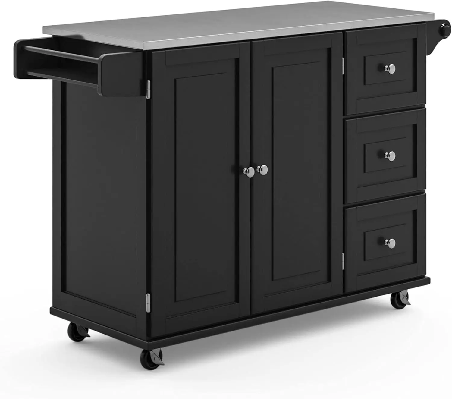 Cart with Stainless Steel Metal Top, Rolling Mobile Kitchen Island with Storage and Towel Rack, 54 Inch Width