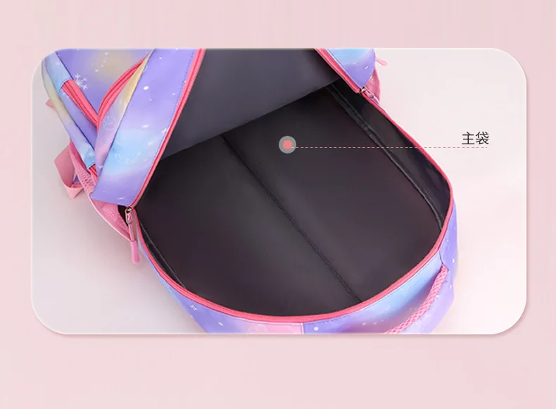 Hochwertiger modischer Rucksack für Mädchen, Grundschüler der Klassen 3–6, Farbverlauf, Campus, doppelte Umhängetasche – Detail 5