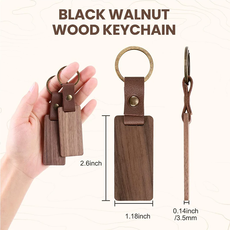10Pcs Blank Walnut Wood Keychain Walnut Keyring Wooden Pendant DIY Crafts Graduation Gift Wooden Key Chain