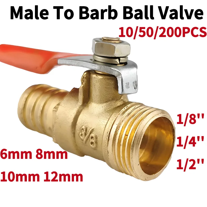 10/50/200 PCS Brass Barb Ball Valve with 1/4