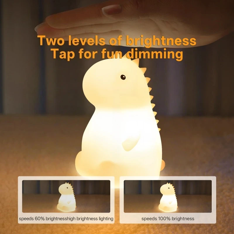RGB 실리콘 공룡 야간 조명 USB 충전식 탭 컨트롤 LED 램프 어린이를위한 부드러운 빛 침실 홈 장식 선물