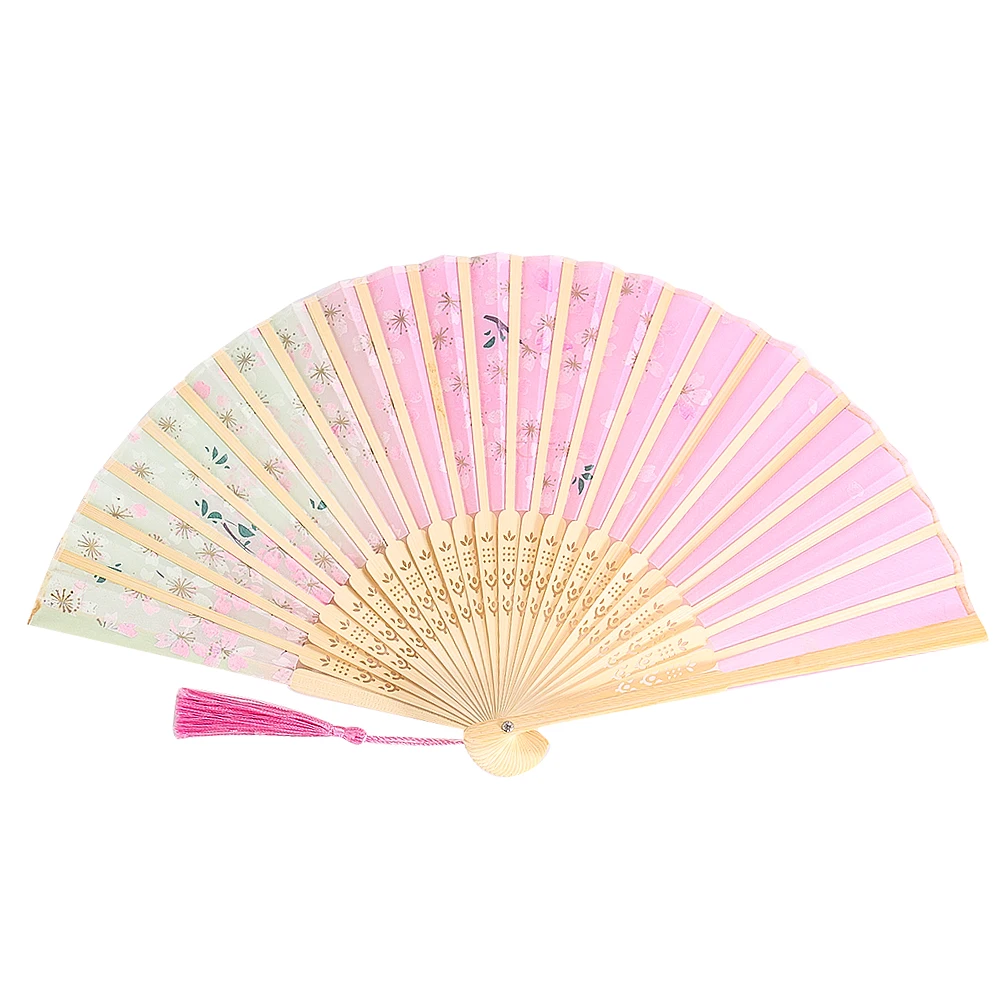 Elegance Pink Cherry Blossom Flower Petal Openwork Wood Bamboo Handle Folding Stage Fan Classical Cheongsam Dance Prop Fan Decor folding fan,hand fan