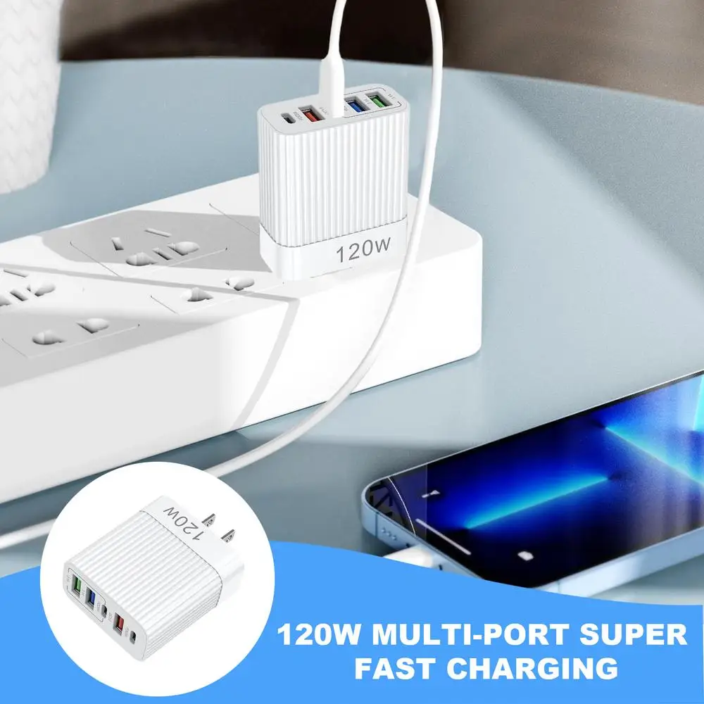 USB Fast Charger 120w Multiple Port Charger Block Fast Charging Station Hub Portable Type C Charging Outlet For Mobile Phones