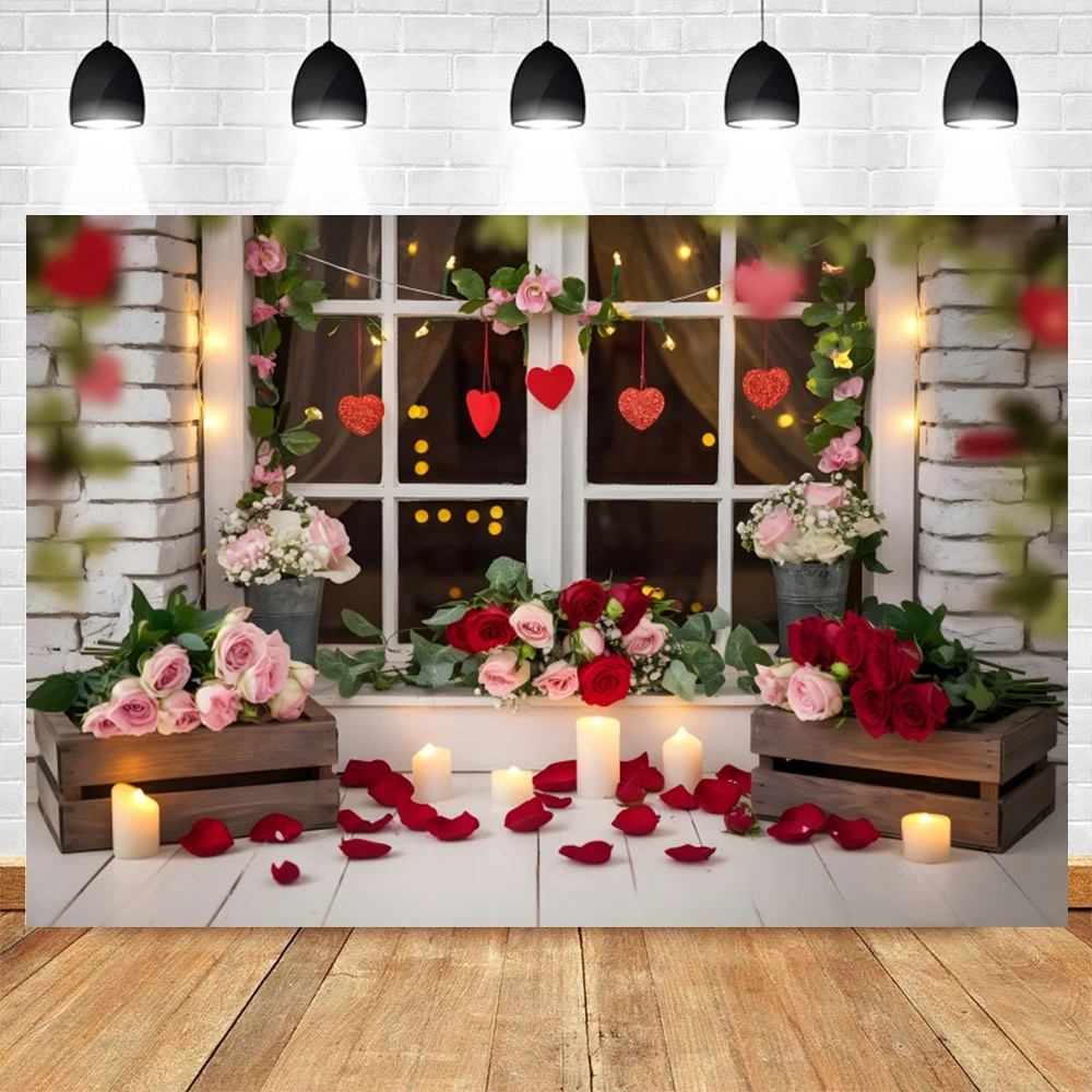 BATE Love Red Rose Backdrop Romantic Valentine Flowers Photography Background Wedding Couple Girl Bridal Shower Party Decor Banner Studio Prop (7X5FT