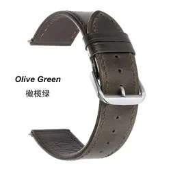 Vintage Genuine Calfskin Leather Watchband - Oil Wax Discoloration Soft Strap - 22mm (Olive Green)