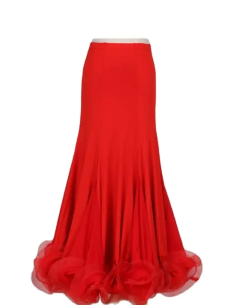 woman fashion ballroom dancing long skirt lady ruffles waltz dancing skirt milk silk 1pcs/lot
