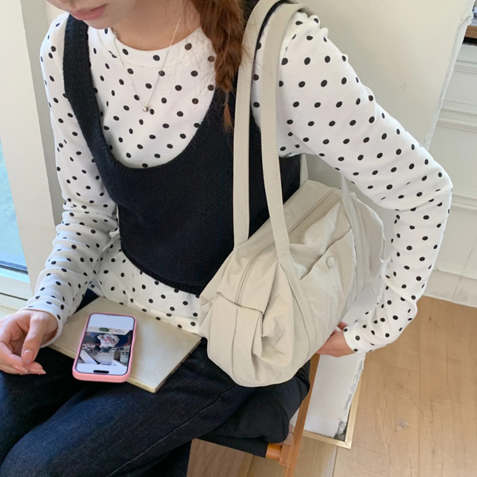 Nylon Tote Bag Large Handbag Casual Tote Purse with Zipper for Women Gym Travel Work