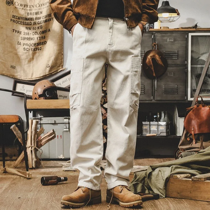 げんき メンズ パンツ ポケット 装飾 秋 アメリカン ワークパンツ ワイド