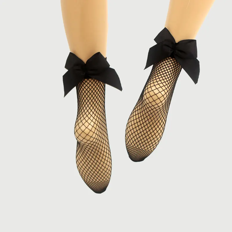 3pcs Woman Socks Mesh Socks Bow Fishnet Ankle High Lace Fish Net