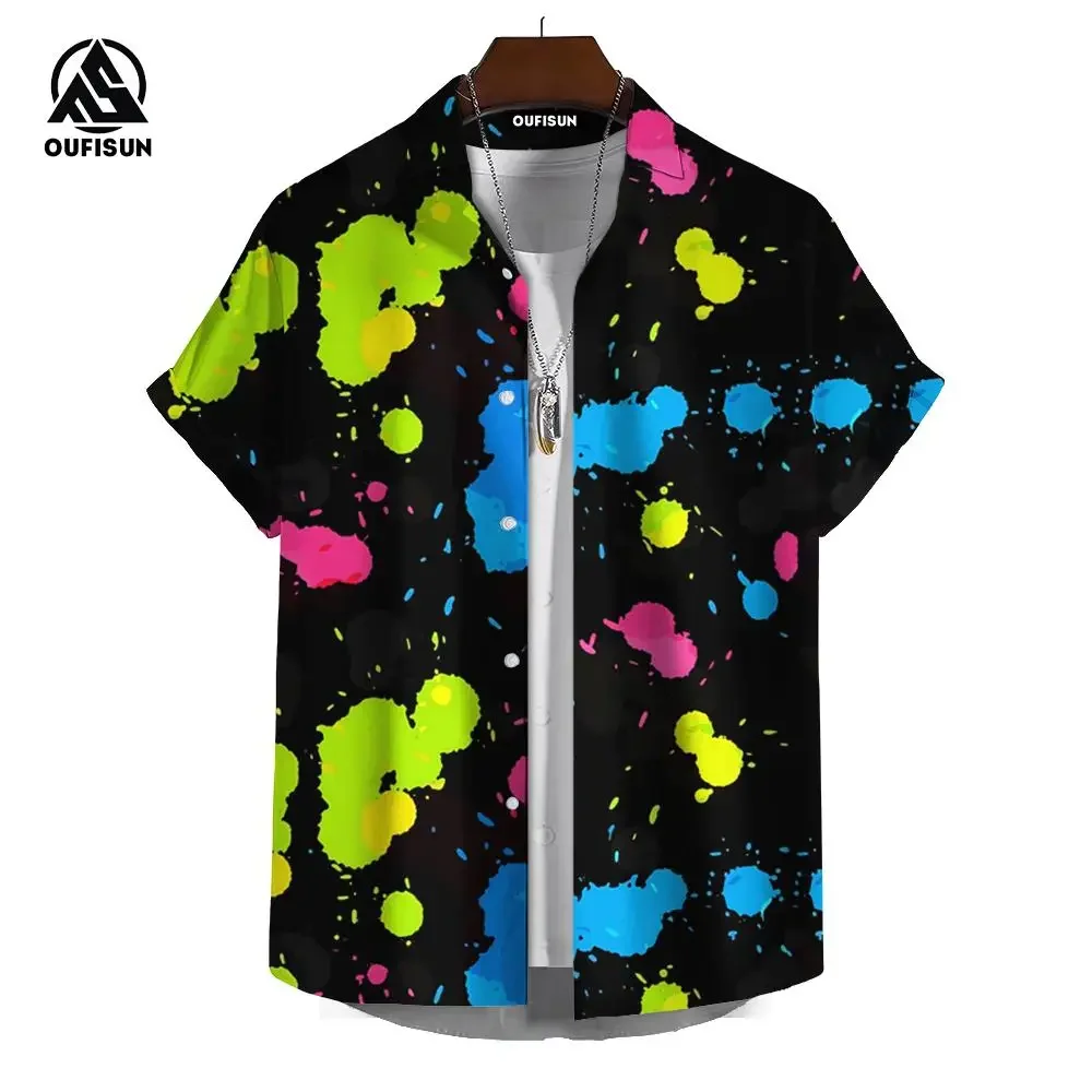 2024 Hip Hop Men's Hawaiian Shirts Oversized Short Sleeve Tops Graffiti Print Clothing Resort Casual For Male Shirts 5XL Tees 5