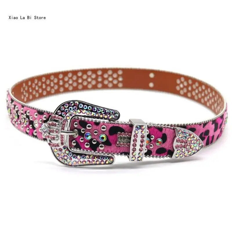 

PU Leathers Belts Fashion Pink Leopard Womens Studded Belts for Jeans XXFD