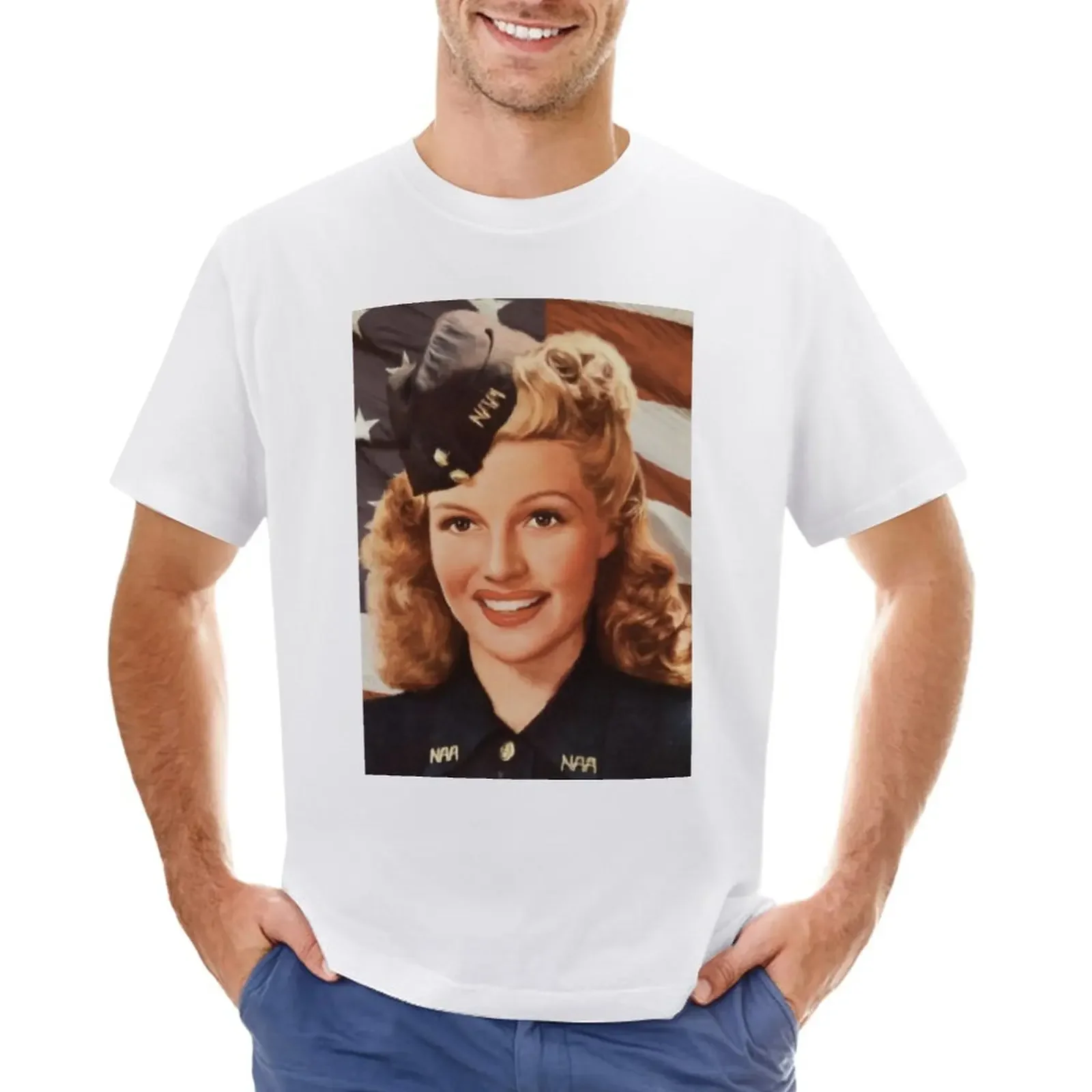 

Vintage Rita Hayworth Army Painting T-Shirt anime clothes oversizeds tops korean fashion T-shirt men