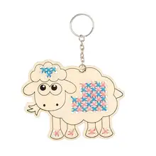 

Wooden DIY Car 5Pcs Cute Cartoon Sheep Cross Stitch Key Ring Keychain Craft Gift