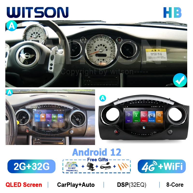 WITSON 9 inch Multimedia Android 12 Car GPS Autoradio Bluetooth Audio For  BMW Mini Cooper R50 R52 R53 R56 R60 2000 - 2020