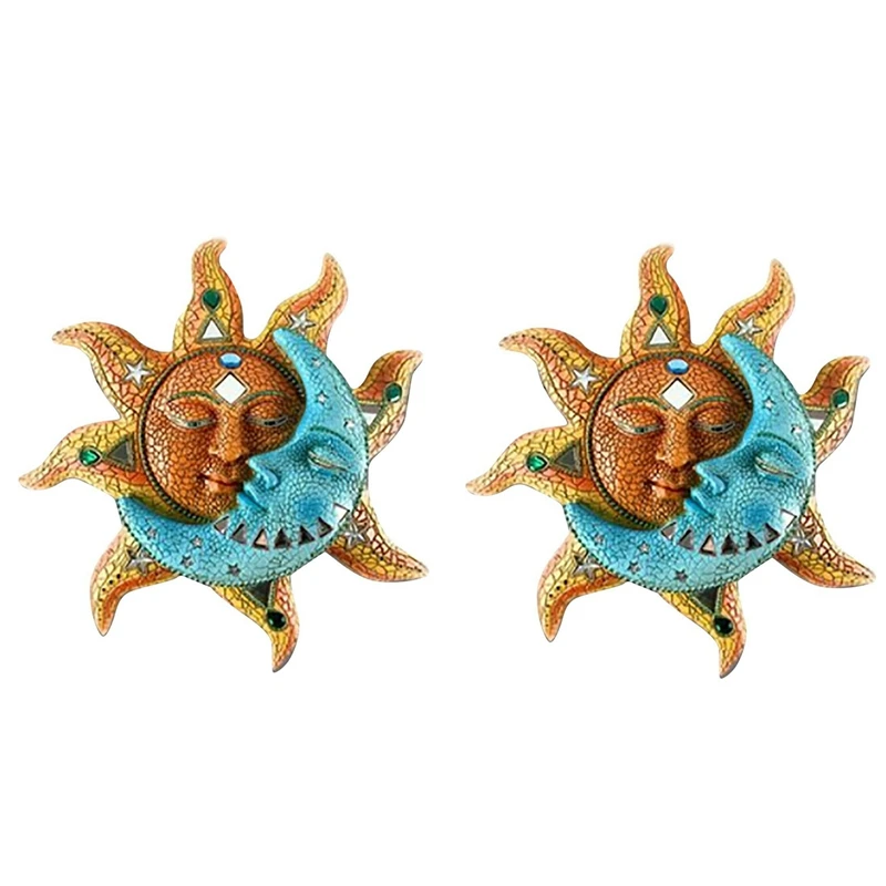 

2X Art Creative Sun Moon Statue Hanging Ornaments Decor For Living Room Garden