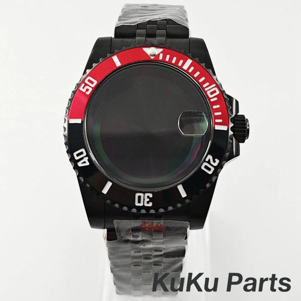 Black Purple GMT Bezel Watch Case with PVD Black Jubilee Bracelet and Sapphire Crystal