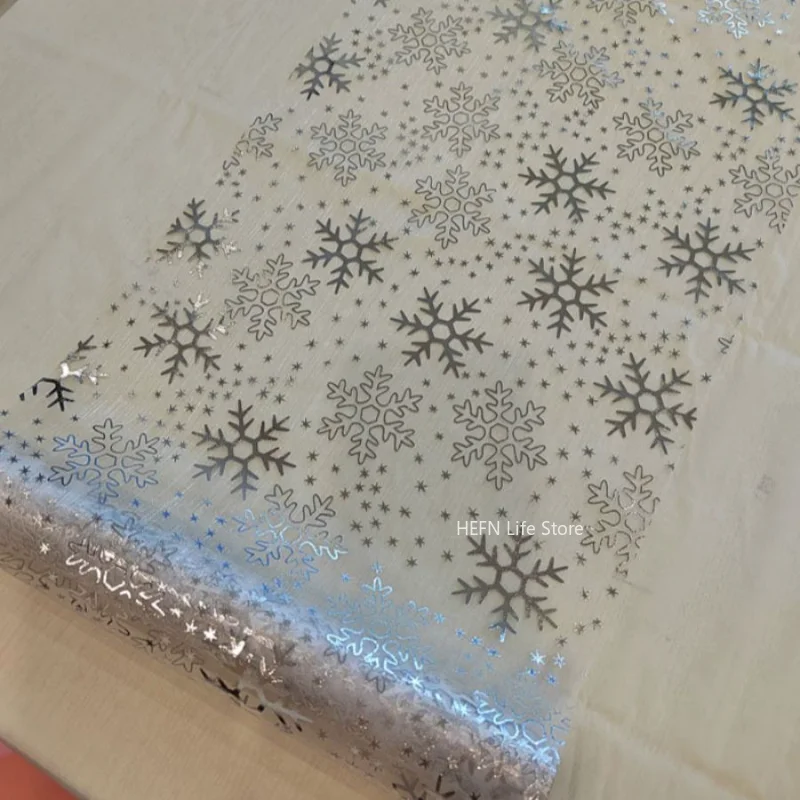 2025 Xmas Organza Snowflake Christmas Table Runner Sparkly Glitter Golden/Silver Metallic Dining Table Decoration 28x275cm