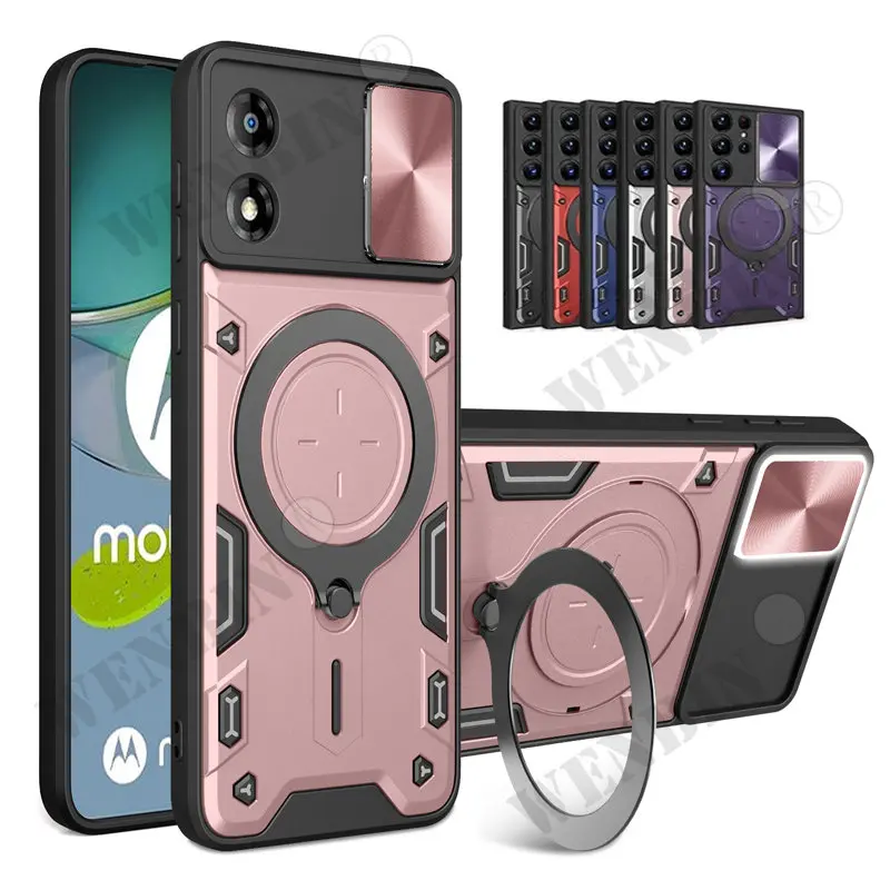 Case For Moto G73 G53 G32 G60S G60 Edge 30 Neo E40 E30 E20 E13 Magnetic rotating sliding camera 360 Rotate Kickstand Case Cover_voghion.com