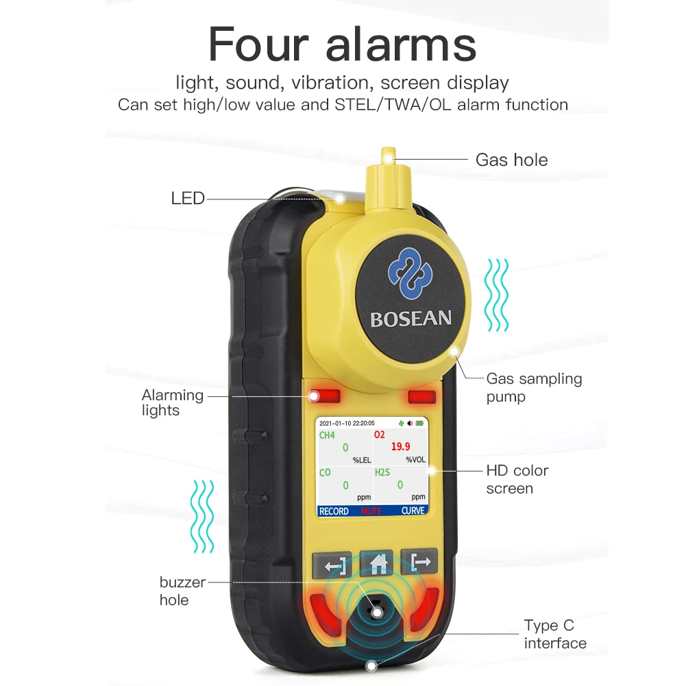 Bosean-マルチガス検知器,4 in 1ガスメーター,o2,h2s,co,lel,水素,酸素,一酸化炭素,リーク検知器 AliExpress