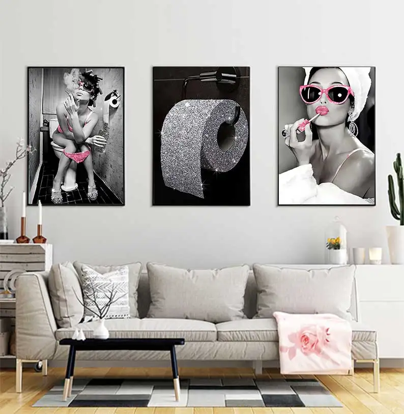 Drinking Sexy Fashion Woman Bling Toilet Roll Paper Wall Arts Bar Bathroom  Decor