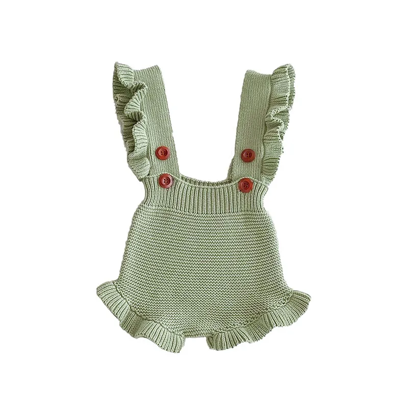 Baby Rompers 0-3T Girls Overall Baby Cute 3 Colors Knitted Flare Shoulder Strap Bodysuit Infant Sweet Rompers