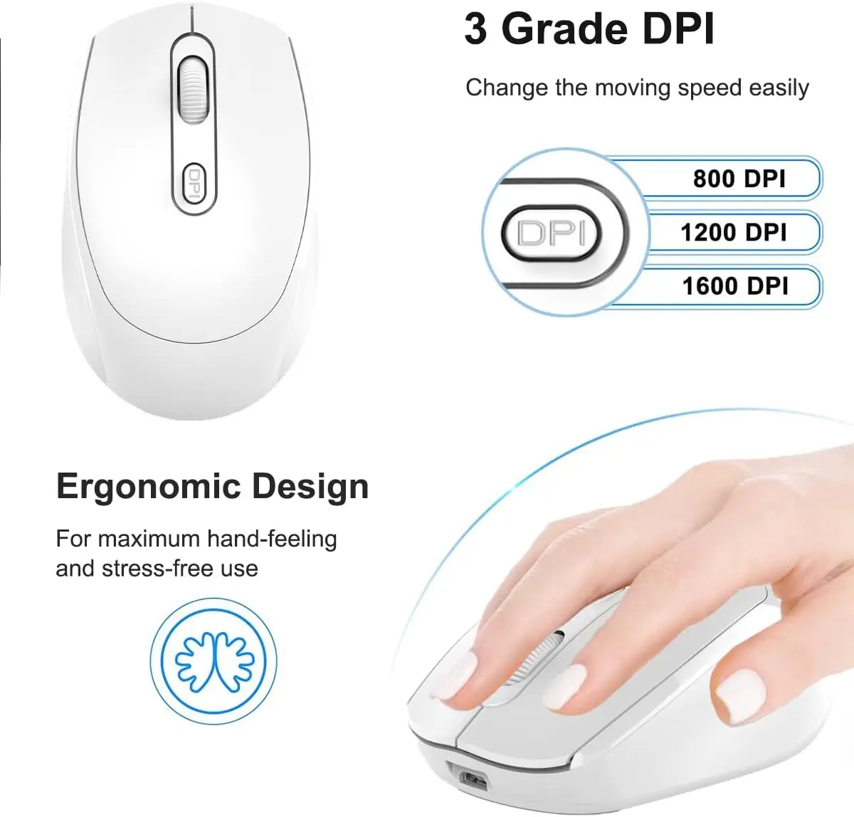 Wireless Mouse Rechargeable 2.4G Bluetooth Ergonomic Optical PC Laptop Cordless Mice for Windows Computer Office_voghion.com