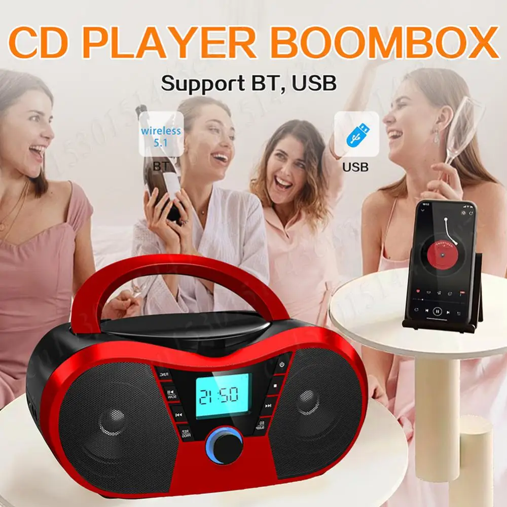 Portable Stereo CD Player Boombox 3.5mm Aux Input and Headphone Jack CD-R/RW and MP3 CDs Compatible MP3 Player CD Boombox