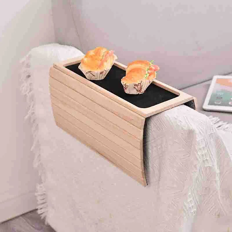 Quality Bamboo Wood Sofa Arm Tray Table Anti-Slip Armrest Organizer Protector Drink Holder Coaster 2