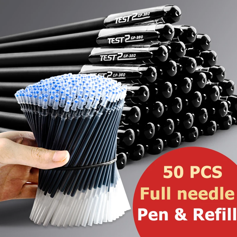 

50PCS Gel Pen Set Full Needle Tube 0.5mm Black Blue Red Colors Pens for Writing Stationery Test Available School Supplies