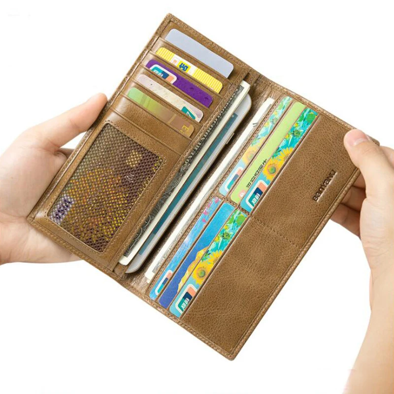 Ultra Thin Genuine Leather Wallet Business Men Cow Leather Anti RFID Purse Credit Card Holder Long Wallet for Men