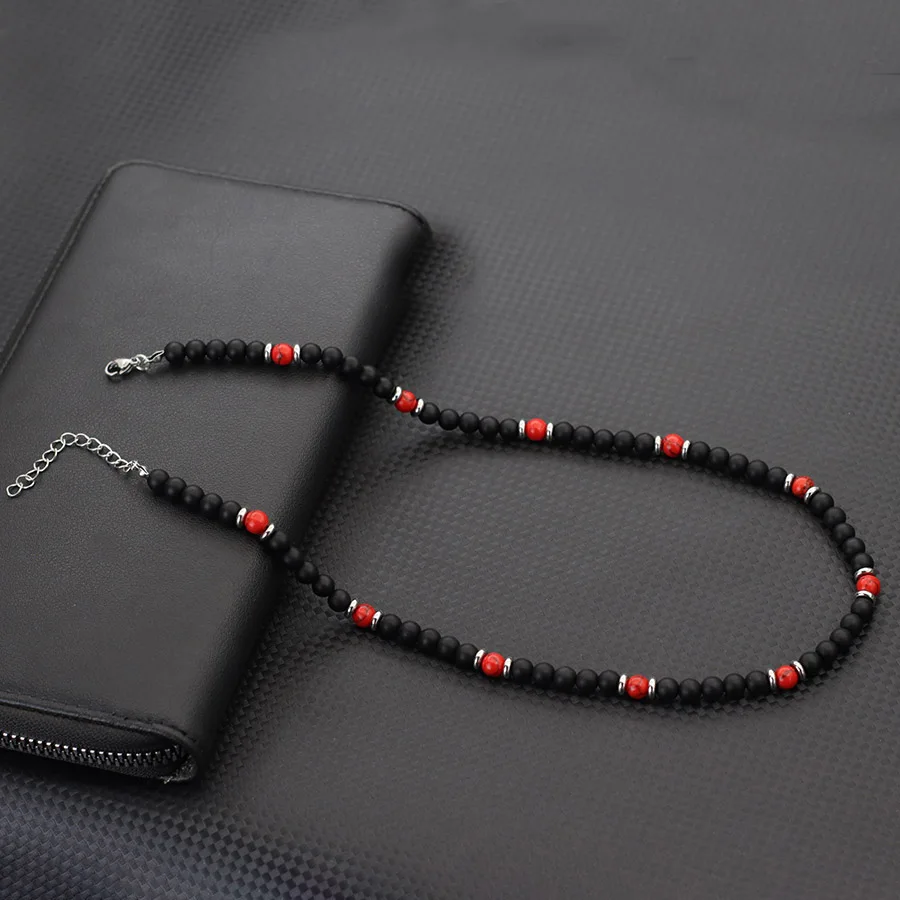 Neue Männer Naturstein Halskette 19 Zoll Edelstahl Schnalle 6mm Onyx Tiger Augen Lava Perlen Kurzen Kragen Casual zubehör – Detail 13