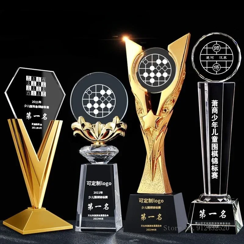 Customized Go Crystal Trophy Excellent International Chess Gobang Checkers Competition Homedecor Award Honor Lettering Medal 1Pc