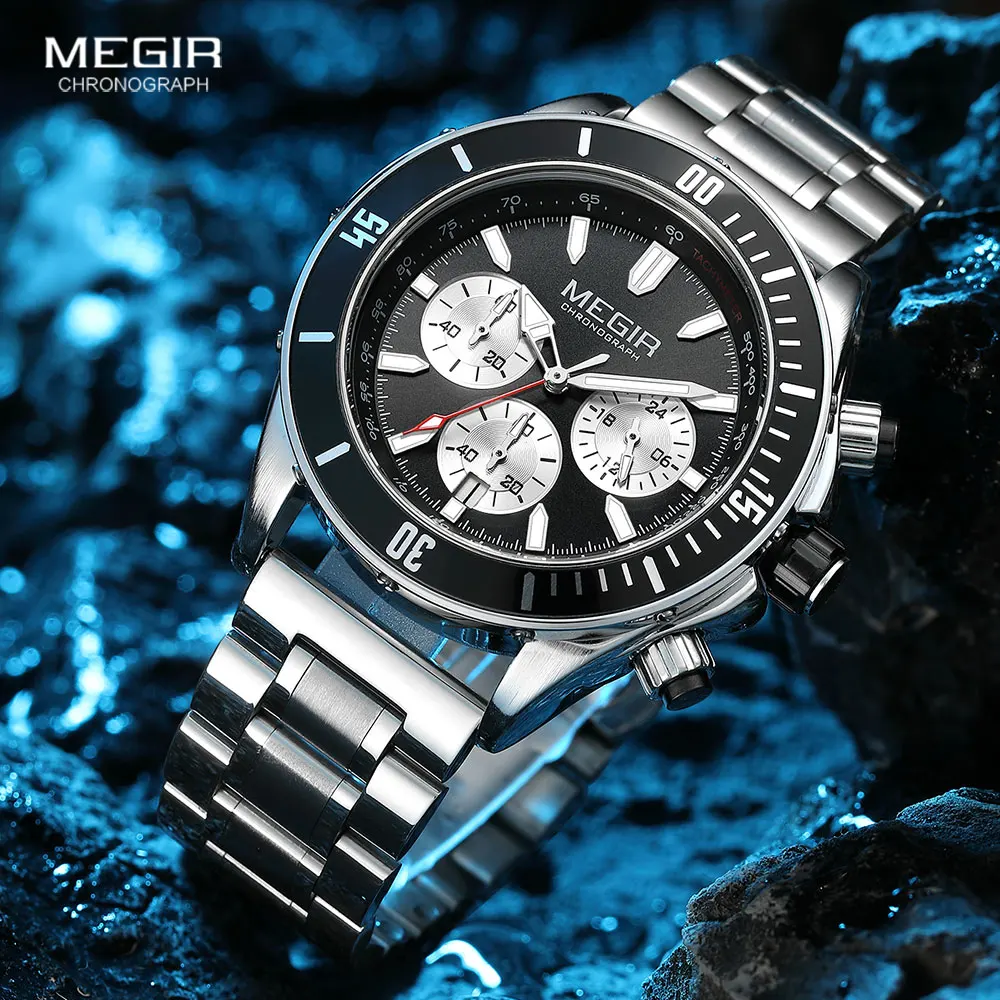 MEGIR-reloj analógico de acero inoxidable para hombre, accesorio