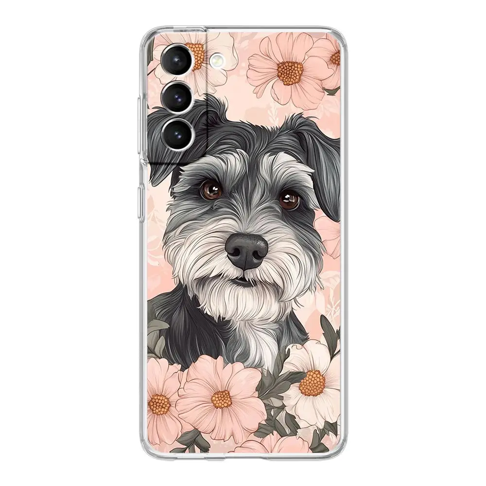 Clear Soft Cover Phone Case with Cartoon Schnauzer Dog Design