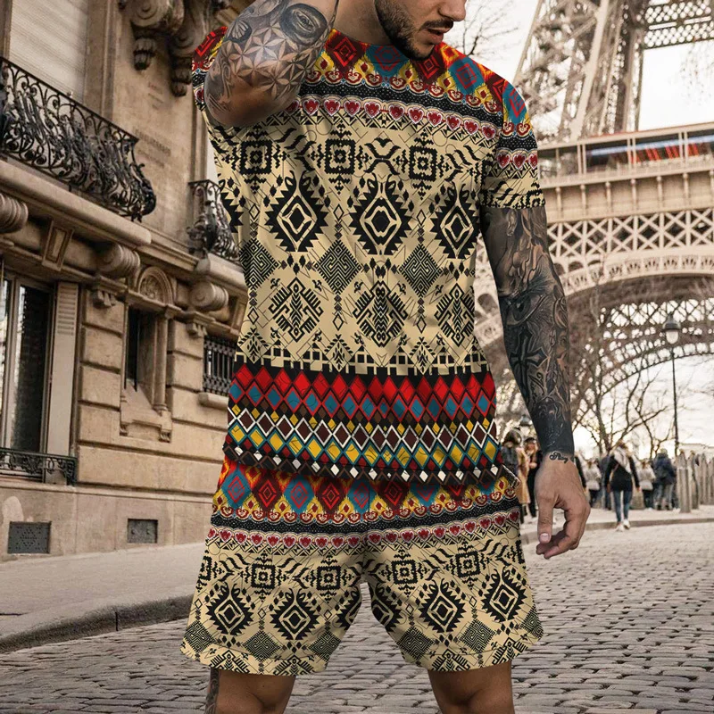 Summer Men's Tracksuit 2 Piece Set Summer Solid Sport Hawaiian Suit Short Sleeve T Shirt and Shorts Casual Fashion Man Clothing