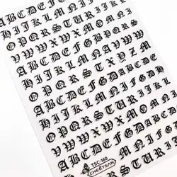 Newest Retro Alphabet Letter Design 3d Nail Art Sticker 26 English Alphabet Number Decal Rhinestiones Decoration Manicure Tools