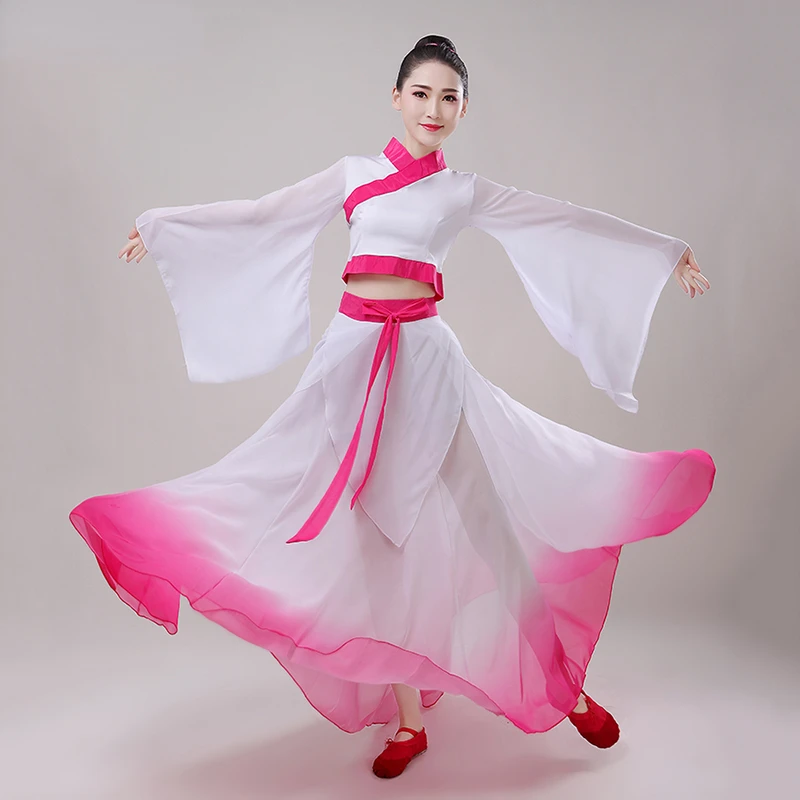 Classical Hanfu Folk Dance Costumes Female Elegant Yangko National Dance Stage Performance Classical Fan Dance Practice Dress