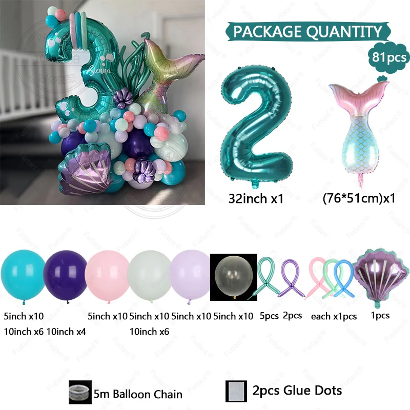 مجموعة 81 قطعة من بالونات حفلات أرييل تتضمن 32 بوصة رقم 1-9 بالونات فويل باللون الأزرق المناسب لحفلات أعياد الميلاد للفتيات