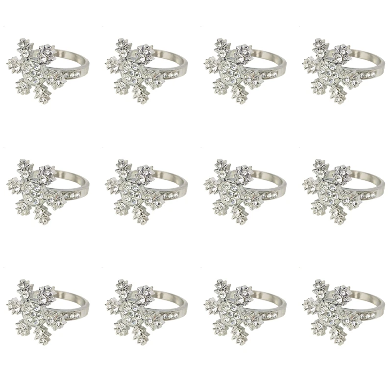 

Big Deal 12 Pcs Snowflake Napkin Rings Set Napkin Holder Adornment Exquisite Household Napkins Rings Set For Dinner Decor