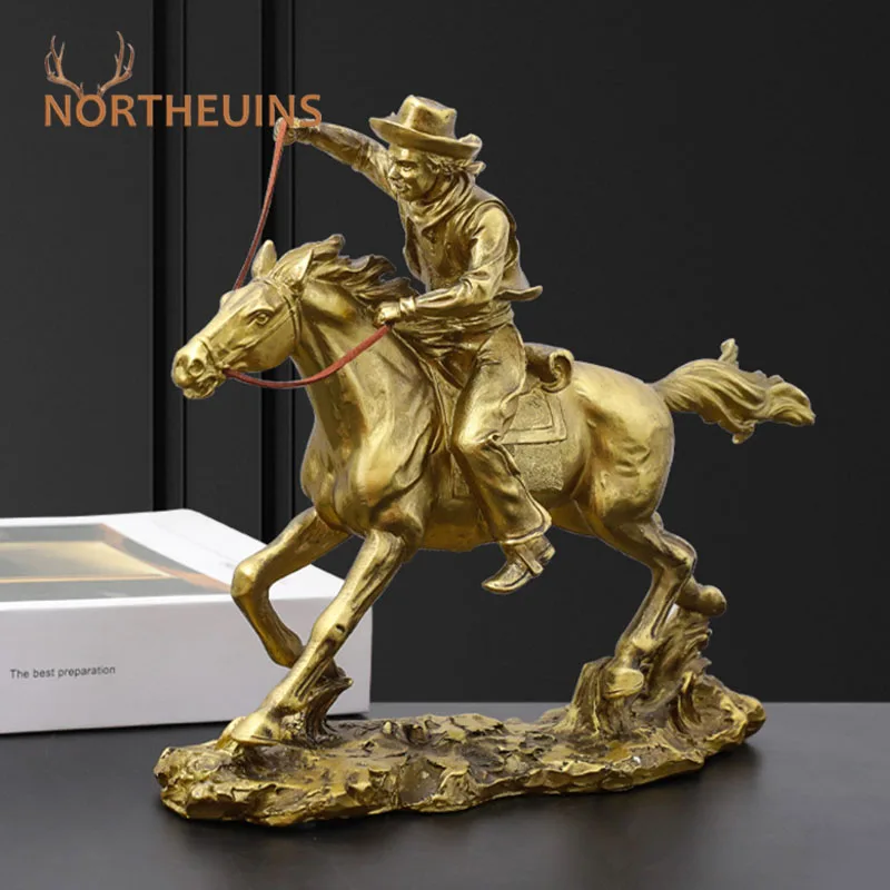 

NORTHEUINS Resin Golden Horseman Statues Europe Figure Art Figurines For Interior Home Office Desktop Lucky Feng Shui Ornaments