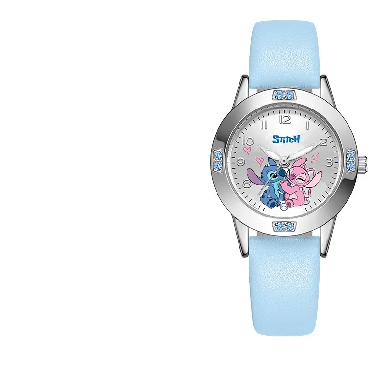 Disney Lilo & Stitch Girl Watches Diamond Quartz Watch Anime Stitch Cute Cartoon Leather Wrist Fashion Steel Belt Watch Kid Gift 4